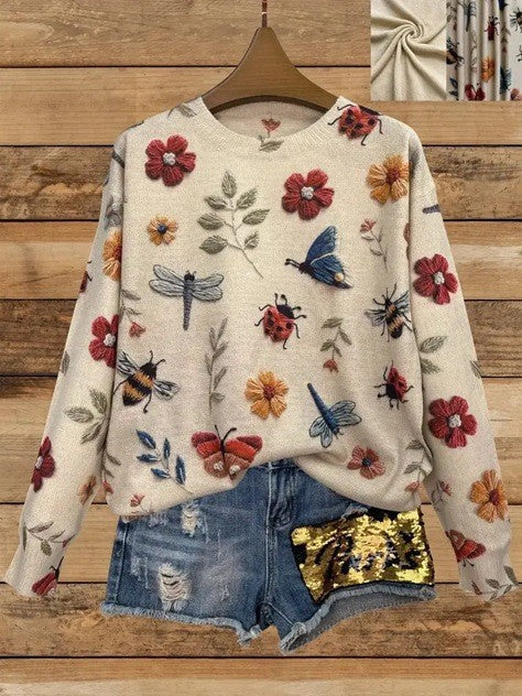 Women's Loose-fit Crew-neck Long-sleeve Top
