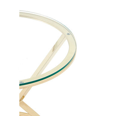 Champagne Gold Stainless Steel Base Round End Table with Tempered Glass Top, Allure
