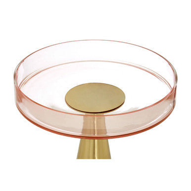 Clear Large Side Table with Pink Tinted Glass Top and Conical Metal Base, Martini