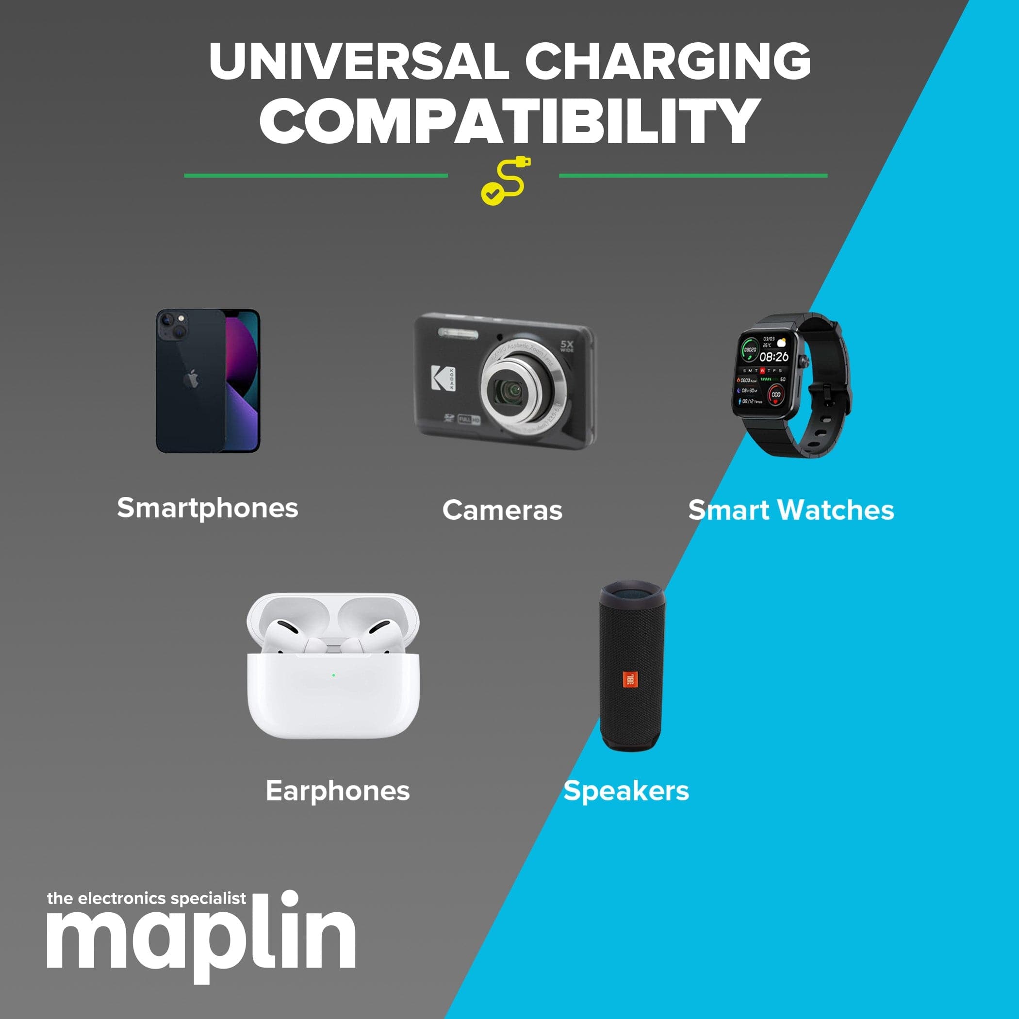 Maplin 6 Port USB Charging Station 4x USB-A / 2x USB-C 65W High Speed Charging with 1m Cable