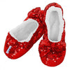 Ladies Christmas Red Sequin Bling-It-On Snoozies Slippers ~ Sherpa Fleece & Non-Slip Sole ~ Ballerina Style ~ Various Sizes 3-7 ~ S / M / L (LADIES SMALL UK 3-4)