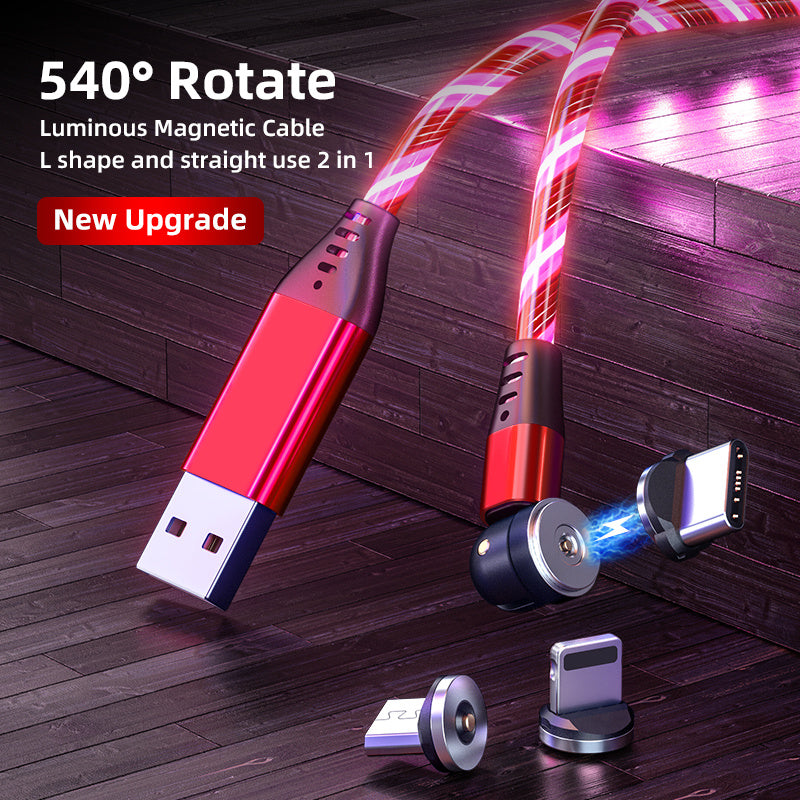 540° Rotating LED Magnetic Charging Cable - 3A Fast Charge for iPhone, USB-C & Micro USB