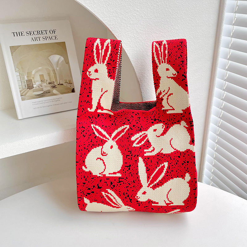 Rabbit Knitted Shoulder Bag Large Capacity Tote