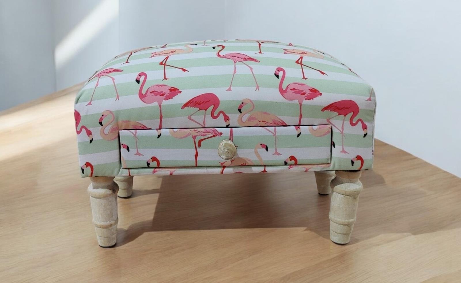 FLAMINGO FABRIC FOOTSTOOL WITH DRAWER