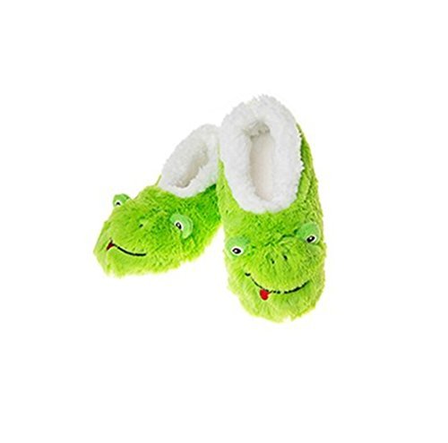 New Style Ladies Animal Snoozies Super Soft Slippers (UK MEDIUM 5-6, LIME GREEN FROG)