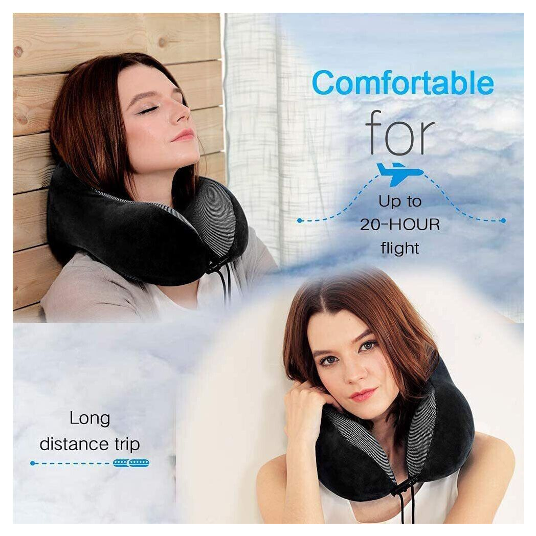 Memory Foam Travel Pillow Neck Support Cushion Without Carry Bag Ear Plugs Mask