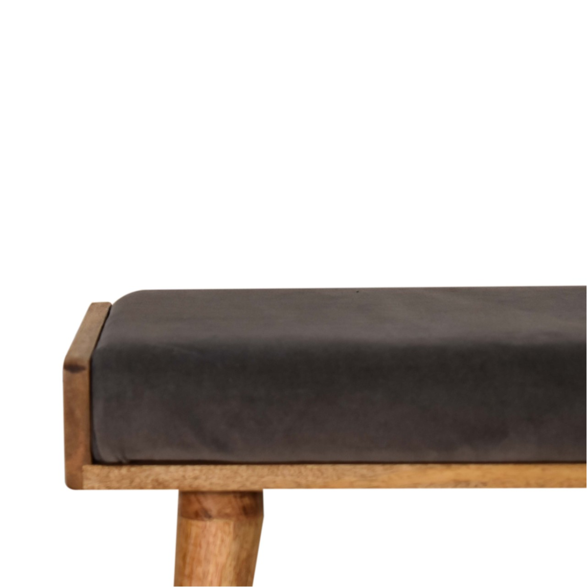 Artisan Furniture Solid Mango Wood Grey Velvet Tray Style Footstool