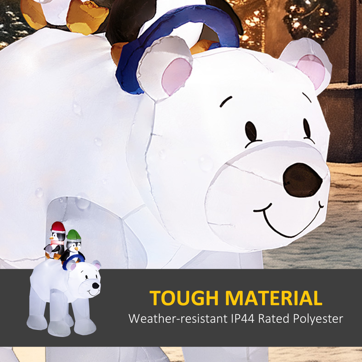 Outsunny 6.4FT Christmas Inflatable Two Penguins Riding on Polar Bear
