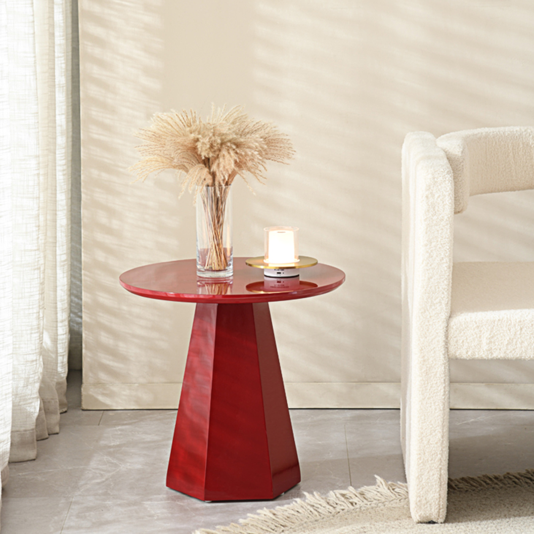 Melpomene Round Side Table, Red