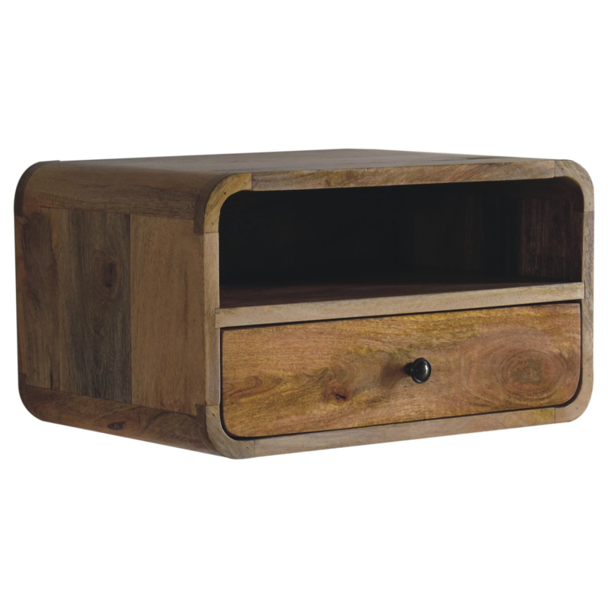 Artisan Furniture Solid Wood Large Oak-ish Curve Upper Slot Floating Bedside