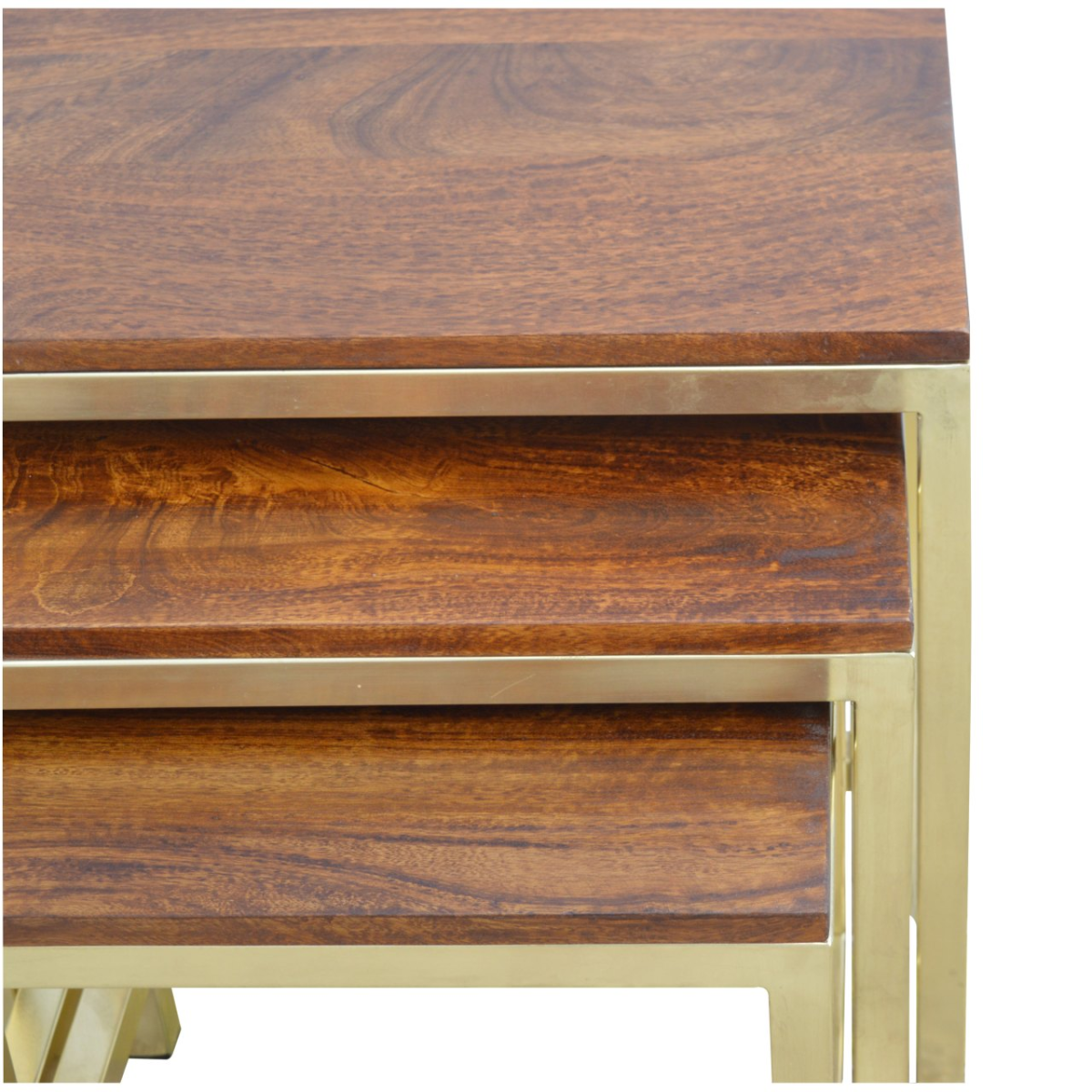 Artisan Furniture Solid Mango Wood Chunky Gold Stool Set of 3
