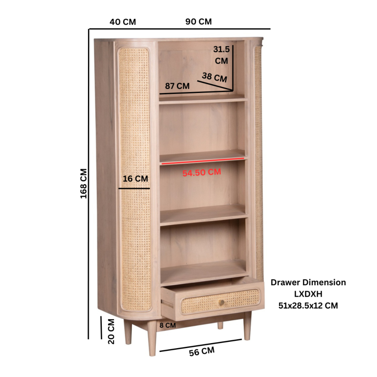 Valencia Cane & Mango Wood Bookcase