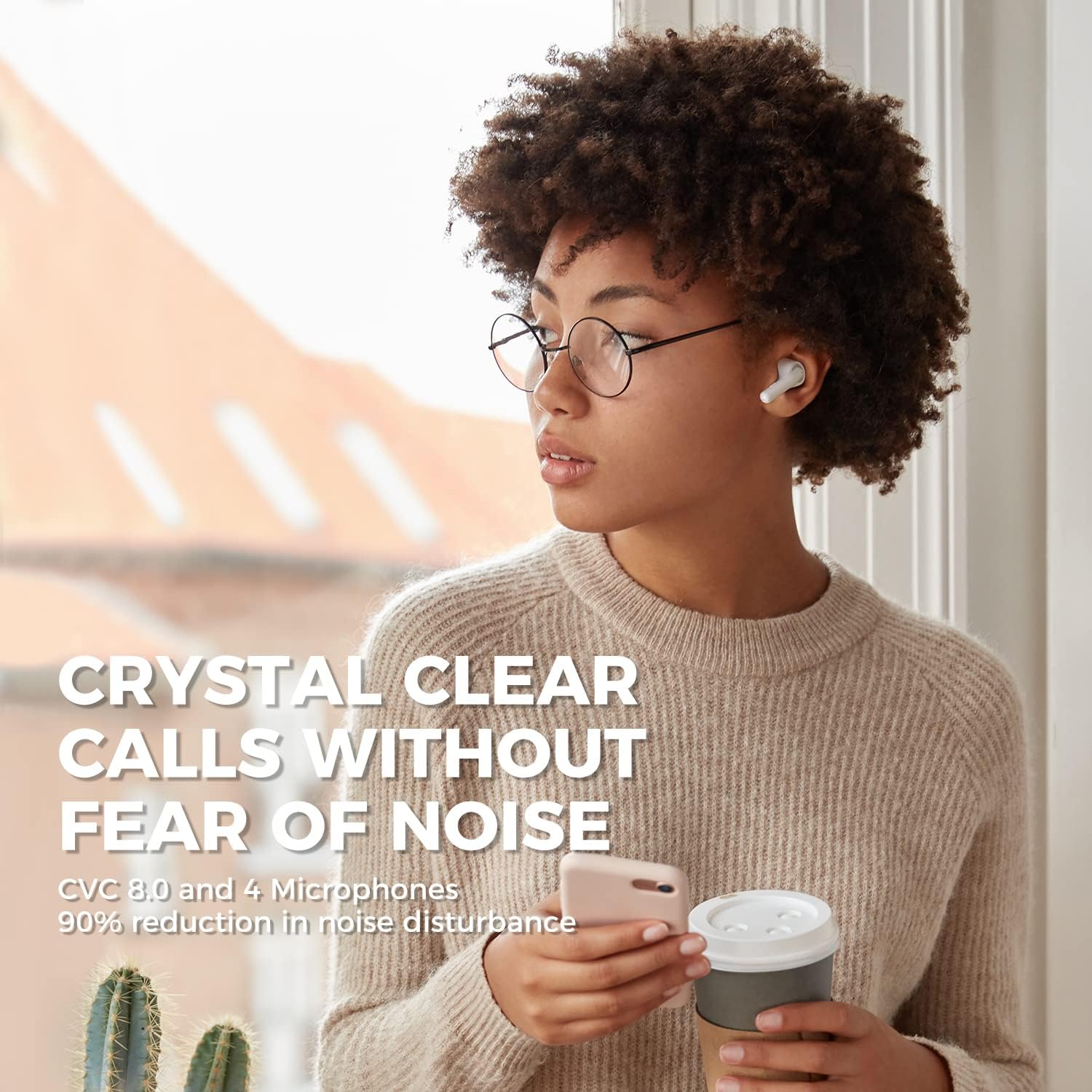 Tribit FlyBuds C1 Wireless Earbuds, Bluetooth 5.2, 50H Playtime, Noise Cut