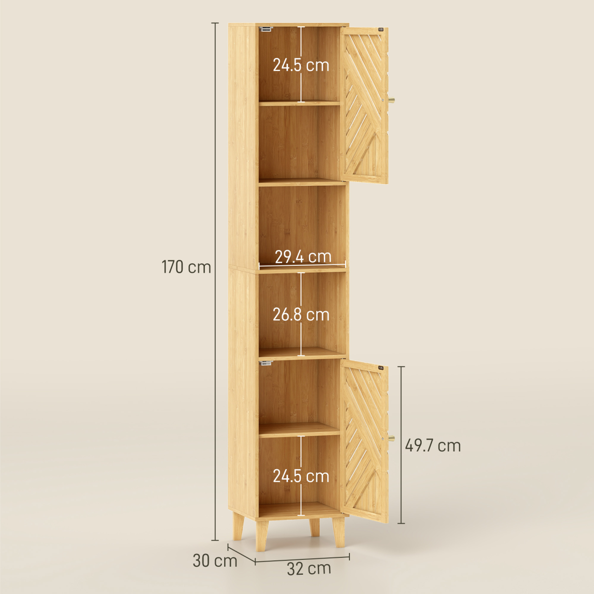 HOMCOM Tall Bathroom Cabinet with Open Compartments and Adjustable Shelves