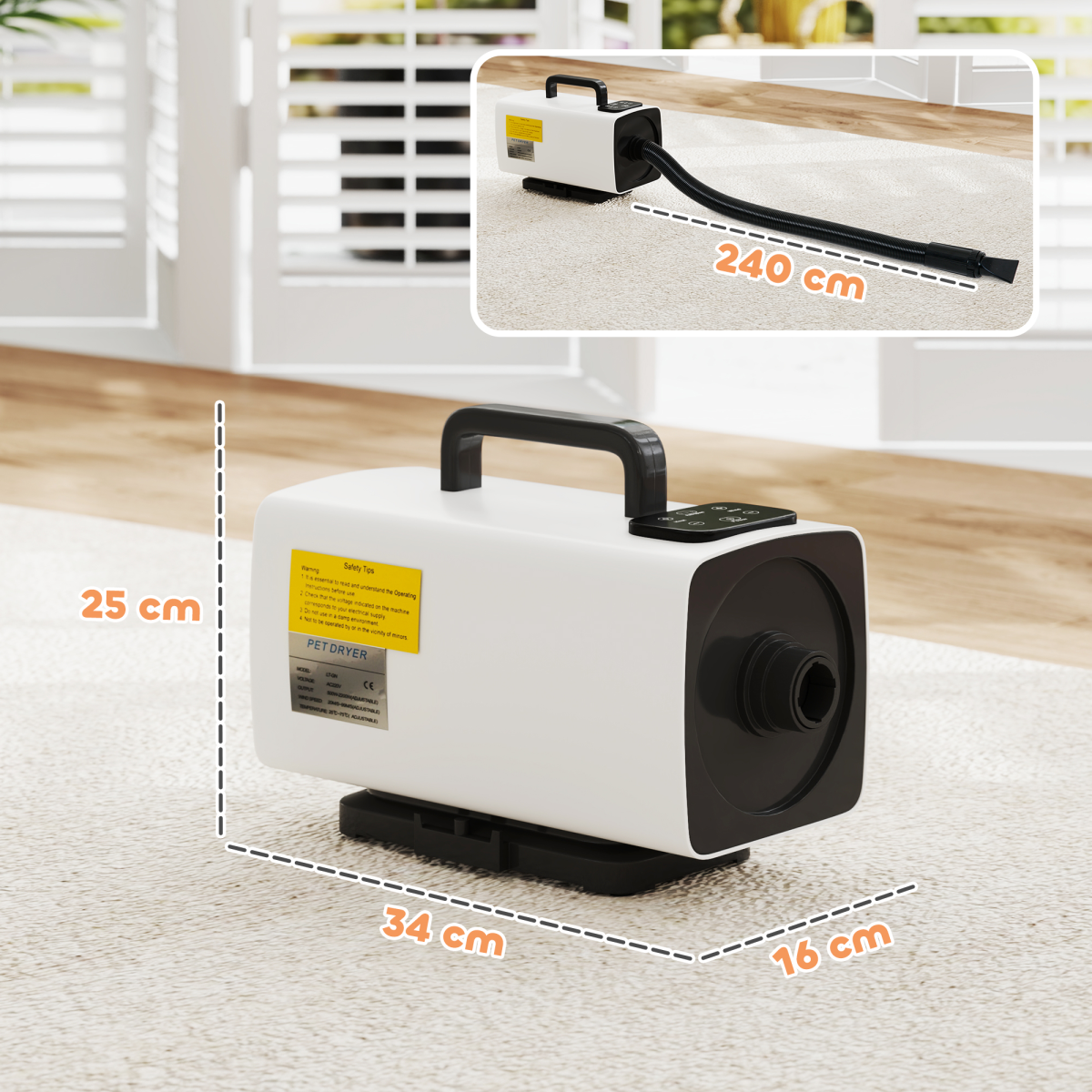 PawHut 2200W Dog Hair Dryer w/ Auto Adjustable Temperature & Airflow, White