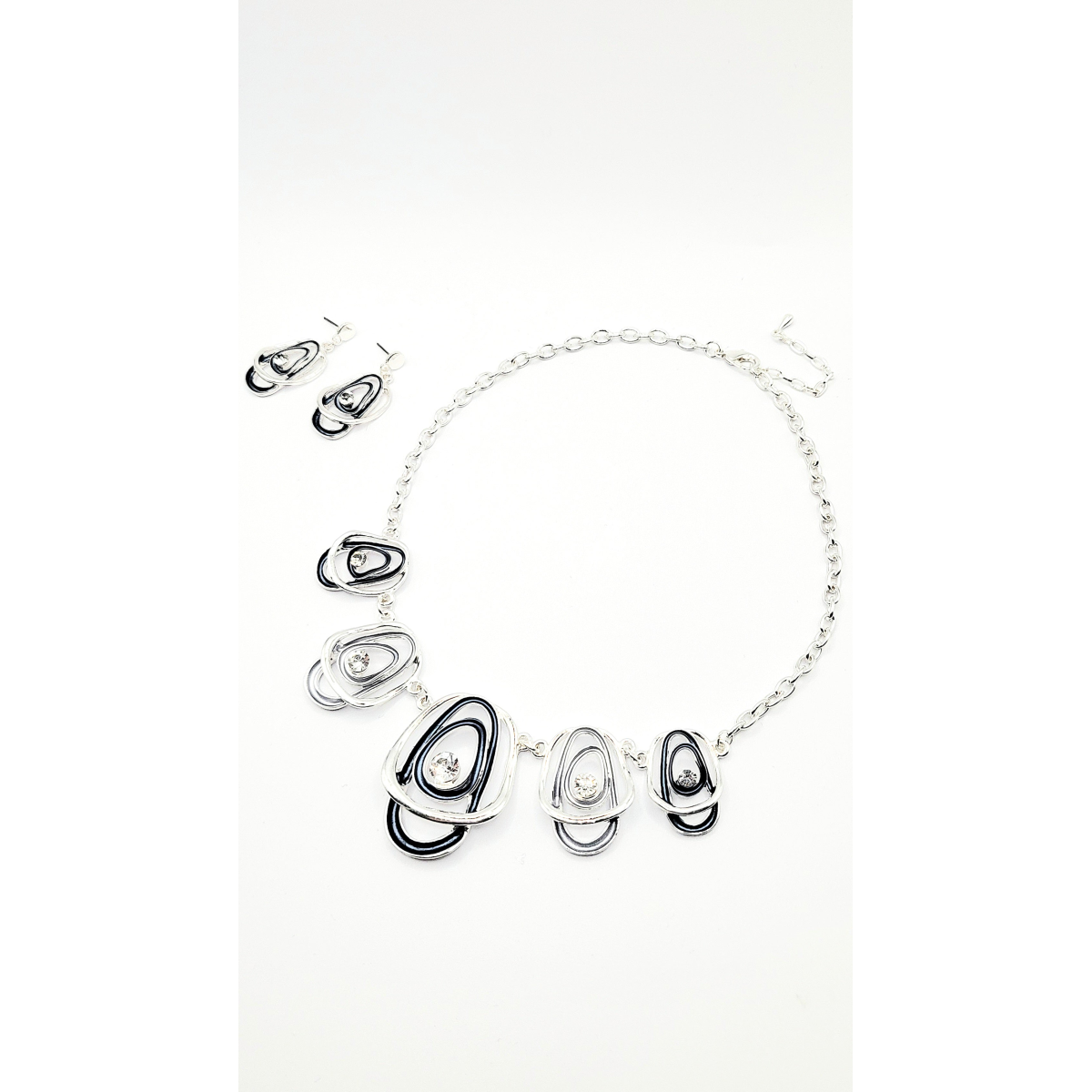 Abstract Layered Crystal Necklace & Earrings Set