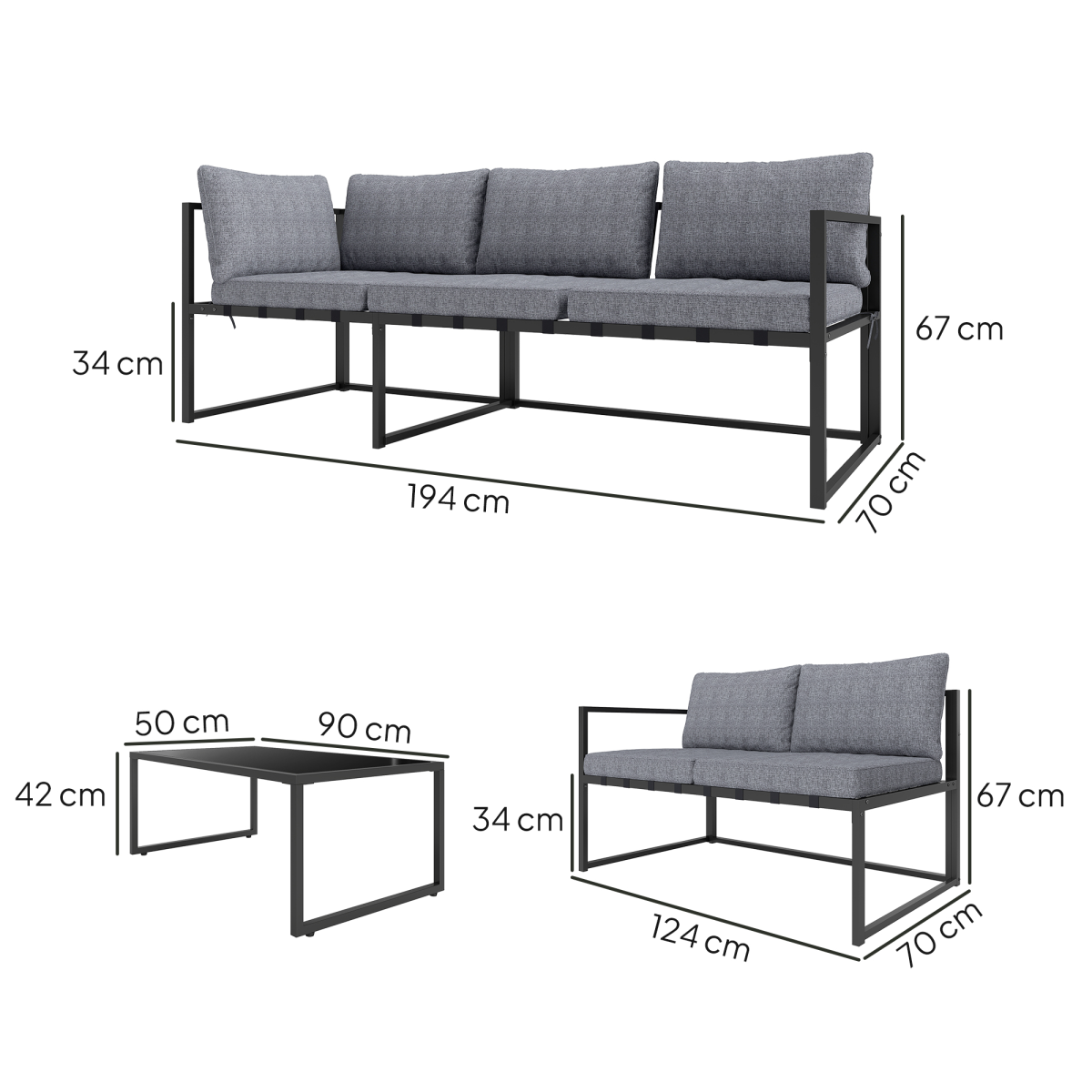 Outsunny 3 Piece L Shaped Garden Furniture Set with Cushions, Grey