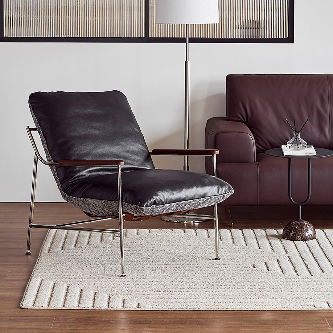 Prasad Lounge Chair Armchair With Ottoman, Real Leather