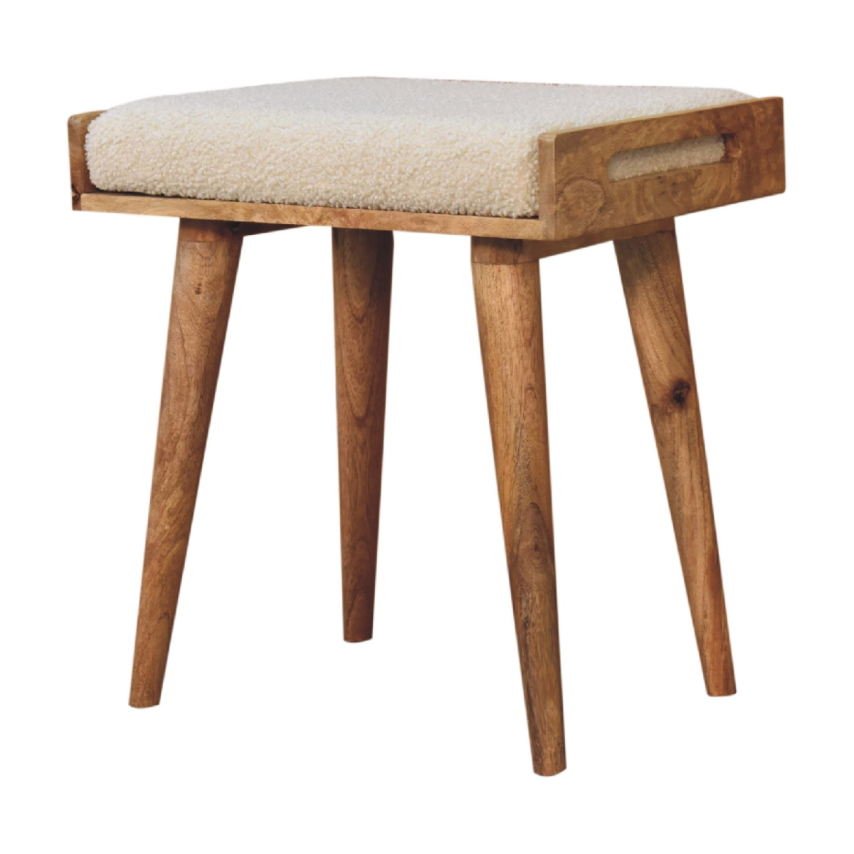 Artisan Furniture Solid Mango Wood Boucle Cream Tray Style Footstool