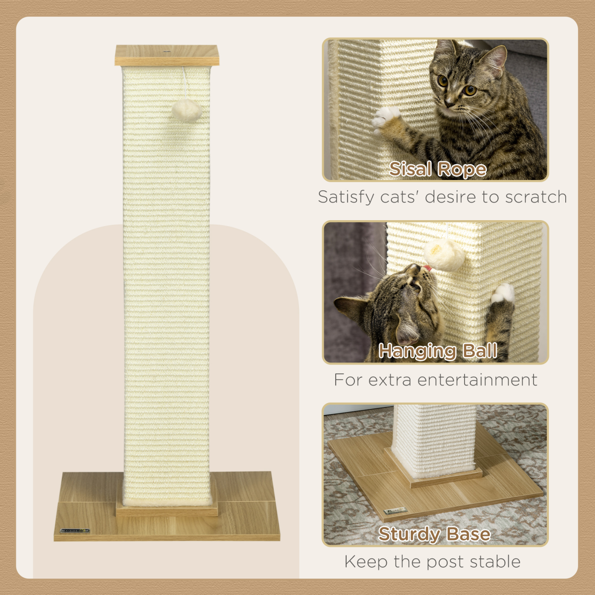 Premium 80cm Sisal Rope Cat Scratching Post - Durable & Interactive Toy Ball