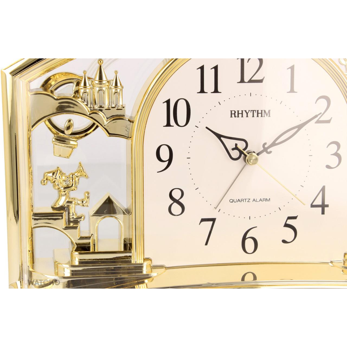 Rhythm Alarm Mantel Clock with Rotating Swarovski Crystal Pendulum Gilt