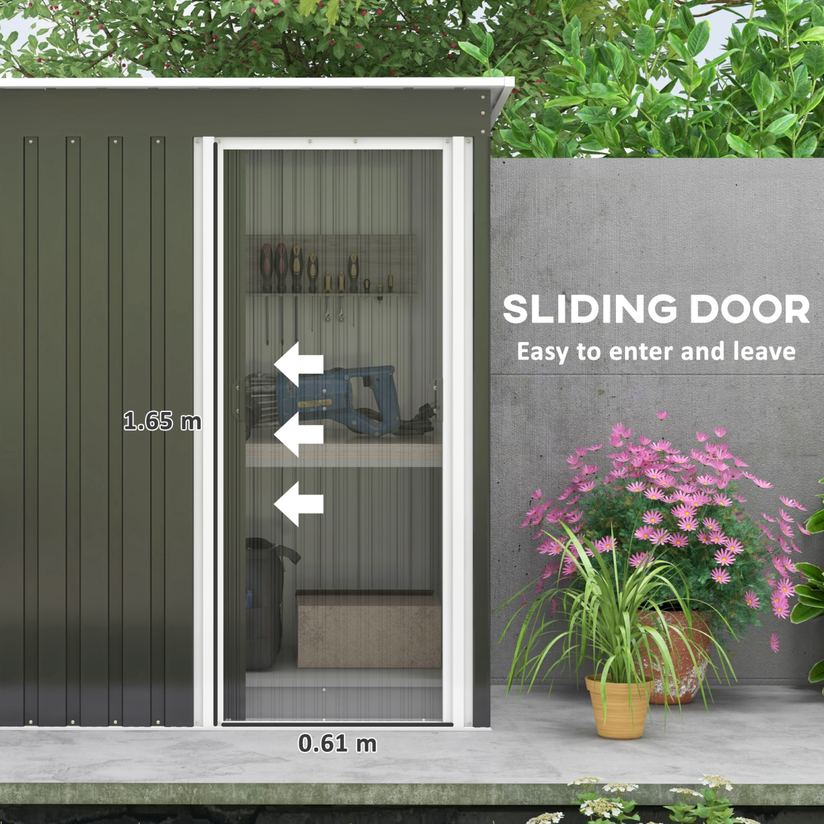 Outsunny 5 x 3ft Garden Storage Shed Sliding Door Sloped Roof Tool, Black
