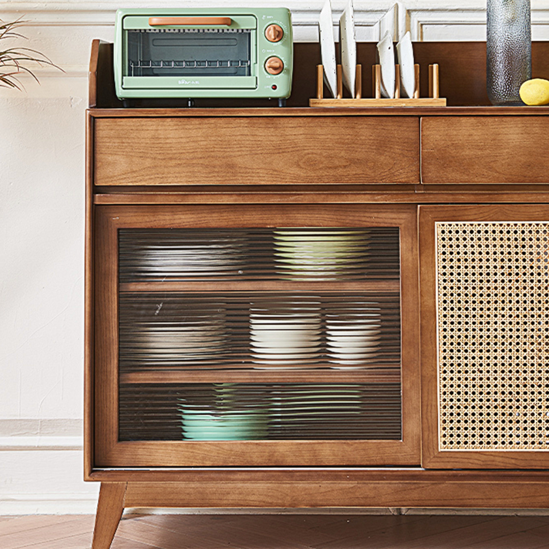 Cameron Sideboard, Rattan Cabinet With Glass Sliding Door