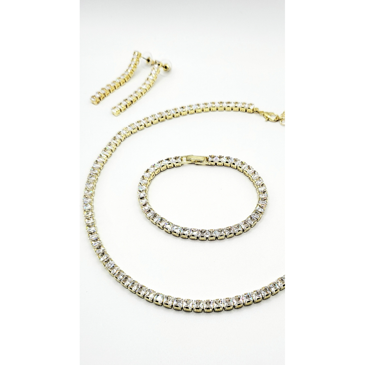 Square Cut Crystal Tennis Necklace Trio Set