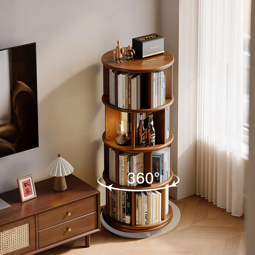 Stojanovic Round Rotating Bookshelf, Corner Bookshelf With Castors