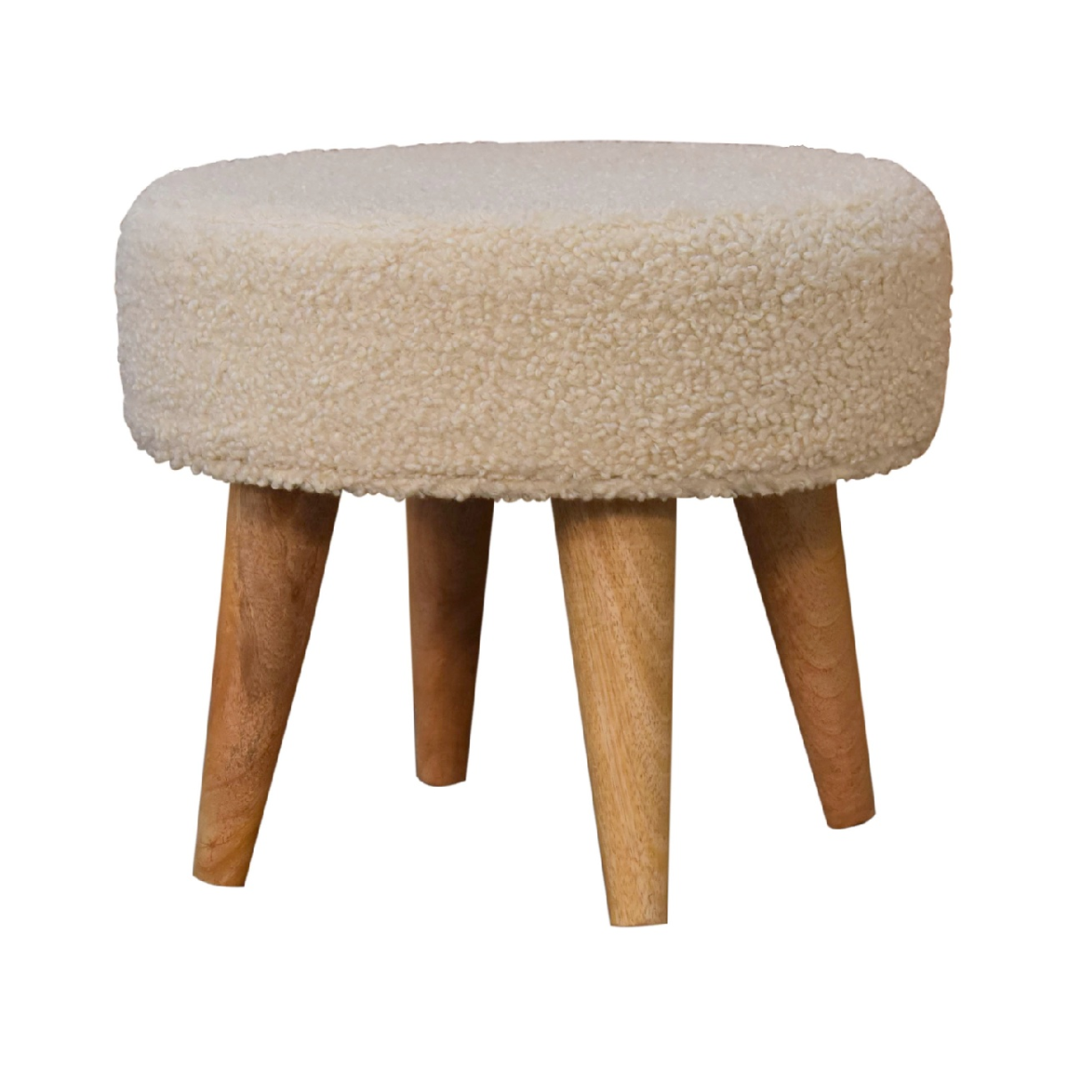 Artisan Furniture Solid Mango Wood Cream Boucle Petite Footstool