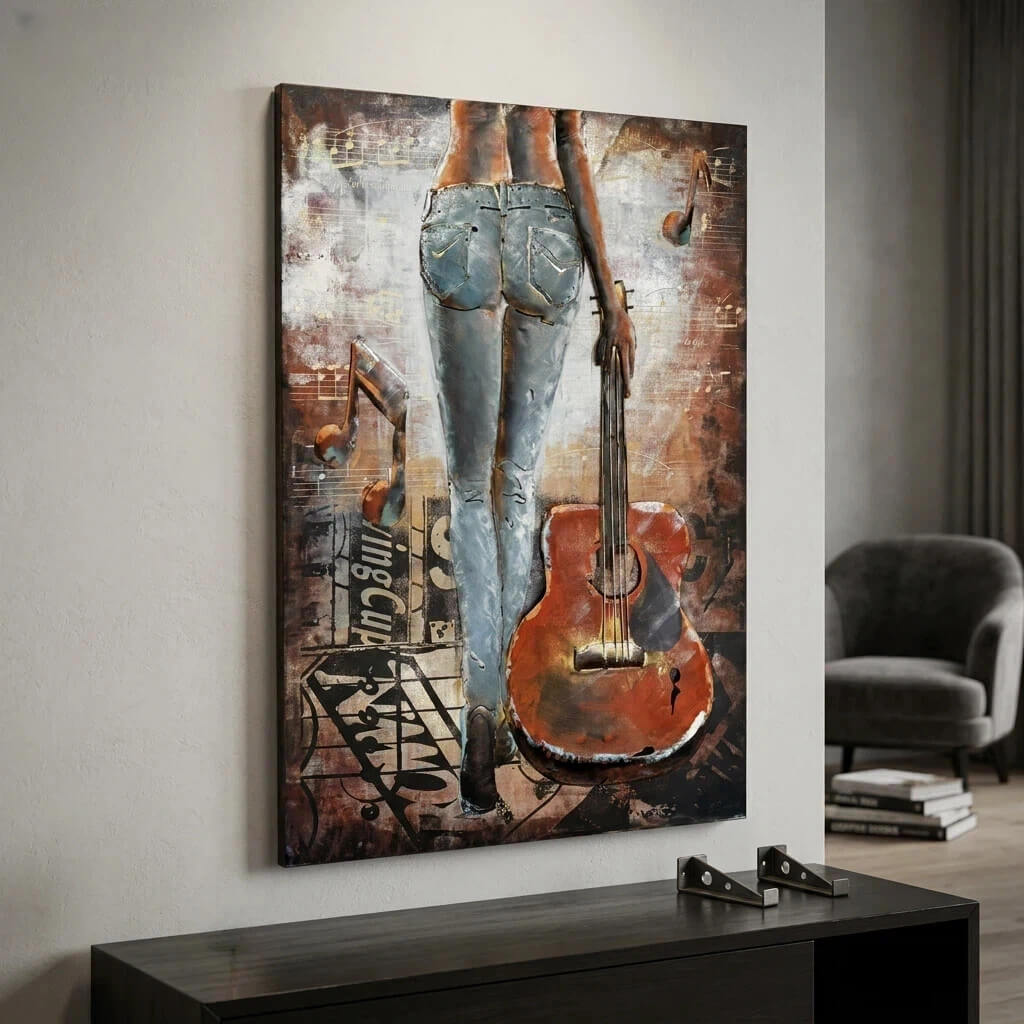 Handcrafted Woman with Guitar Back View 3D Metal Wall Art Home Decor Living Room Wall Decor