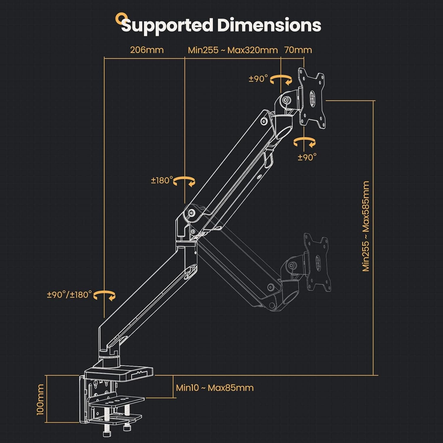 Ultrawide Monitor Arm 17 to 49 Inch Heavy Duty Gas Assisted Mount PUTORSEN