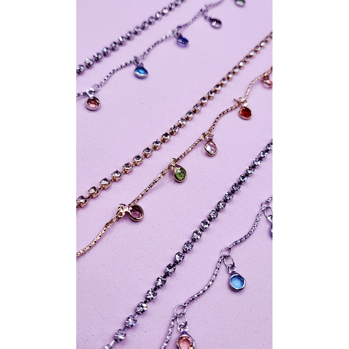 Rainbow Crystal Charm Tennis Anklet