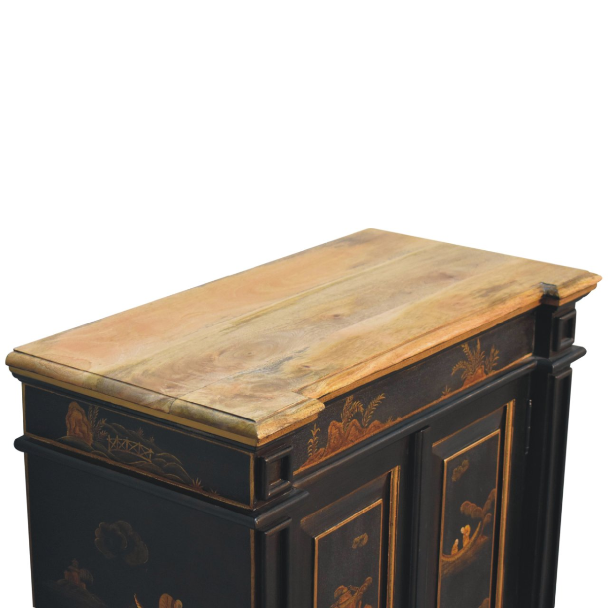 Artisan Furniture Solid Wood Oriental Hand-Painted Wine Cabinet, Black, 2 Doors