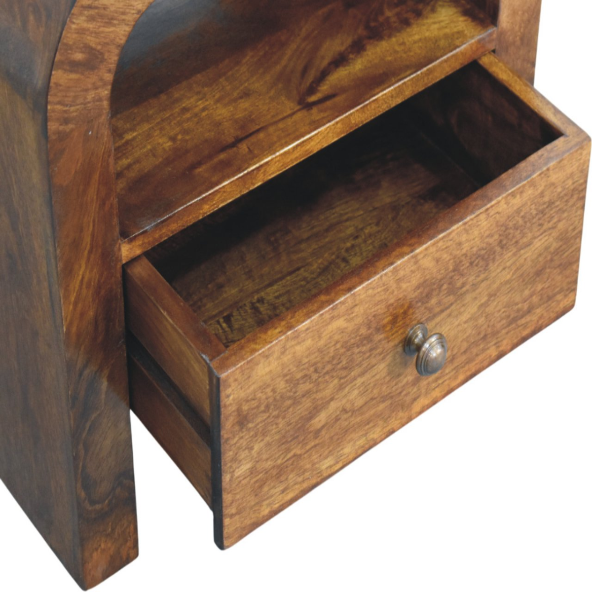 Artisan Furniture Solid Wood Darcy Chestnut Nightstand, 1 Drawer and Open Shelf, Dark Brown