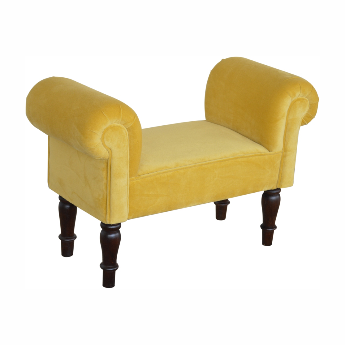 Artisan Furniture Solid Wood Mini Mustard Velvet Bench