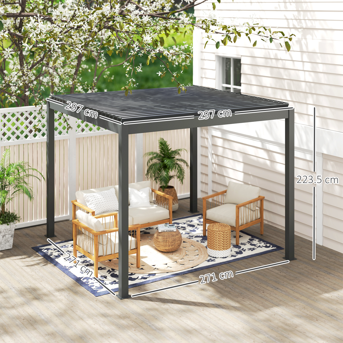 Outsunny 3 x 3(m) Electric Louvered Pergola Aluminium Pergola w/ LED Light