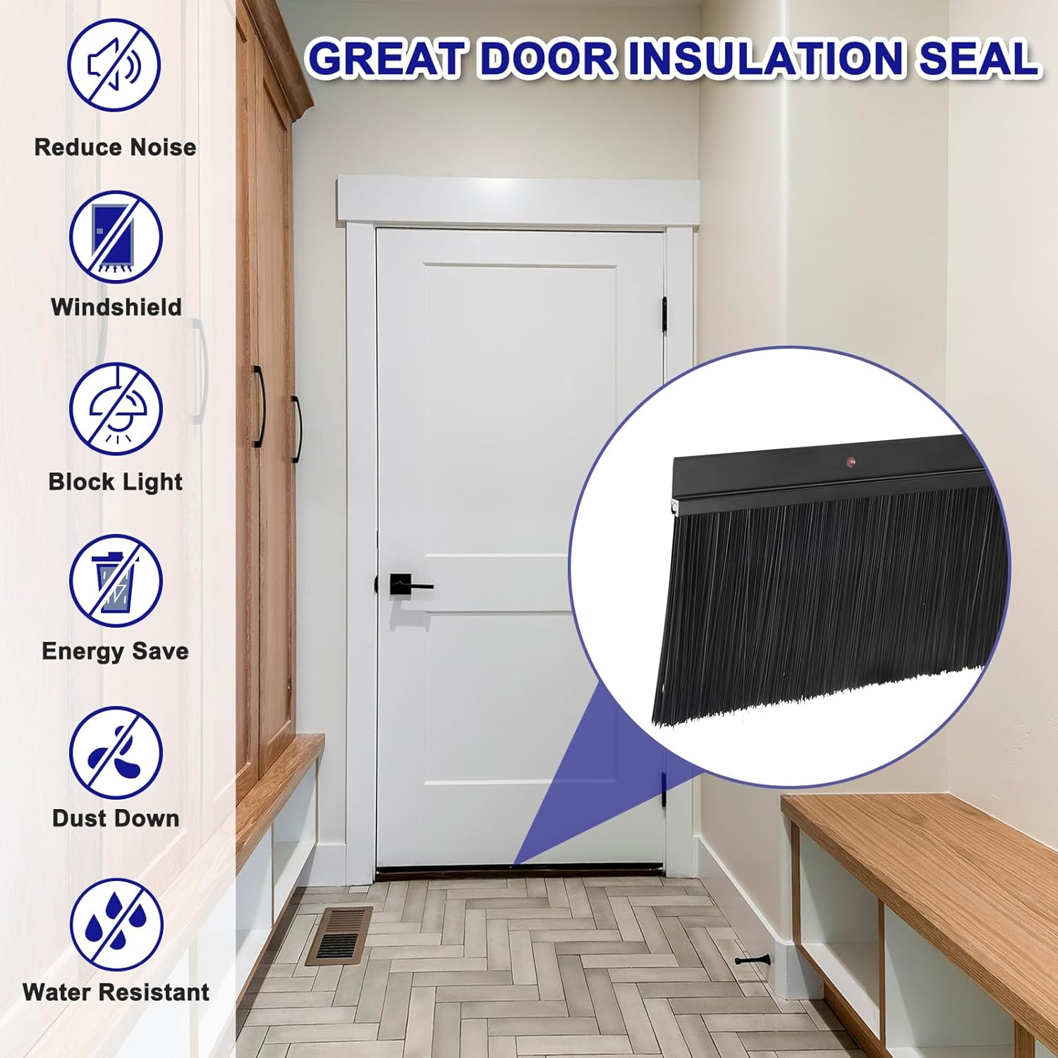 Door Brush Bottom Sweep H Shape 120cm Black 9cm PP Aluminum 2Pcs Sourcing Map