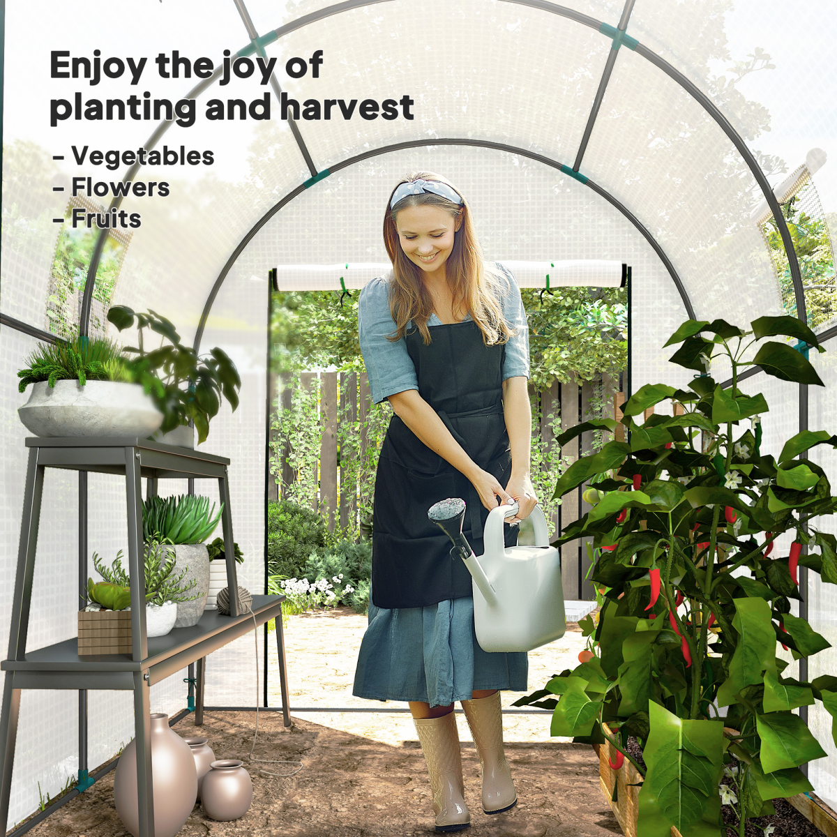 Polycarbonate Greenhouse, Walk-in Green House with Adjustable Roof Vent