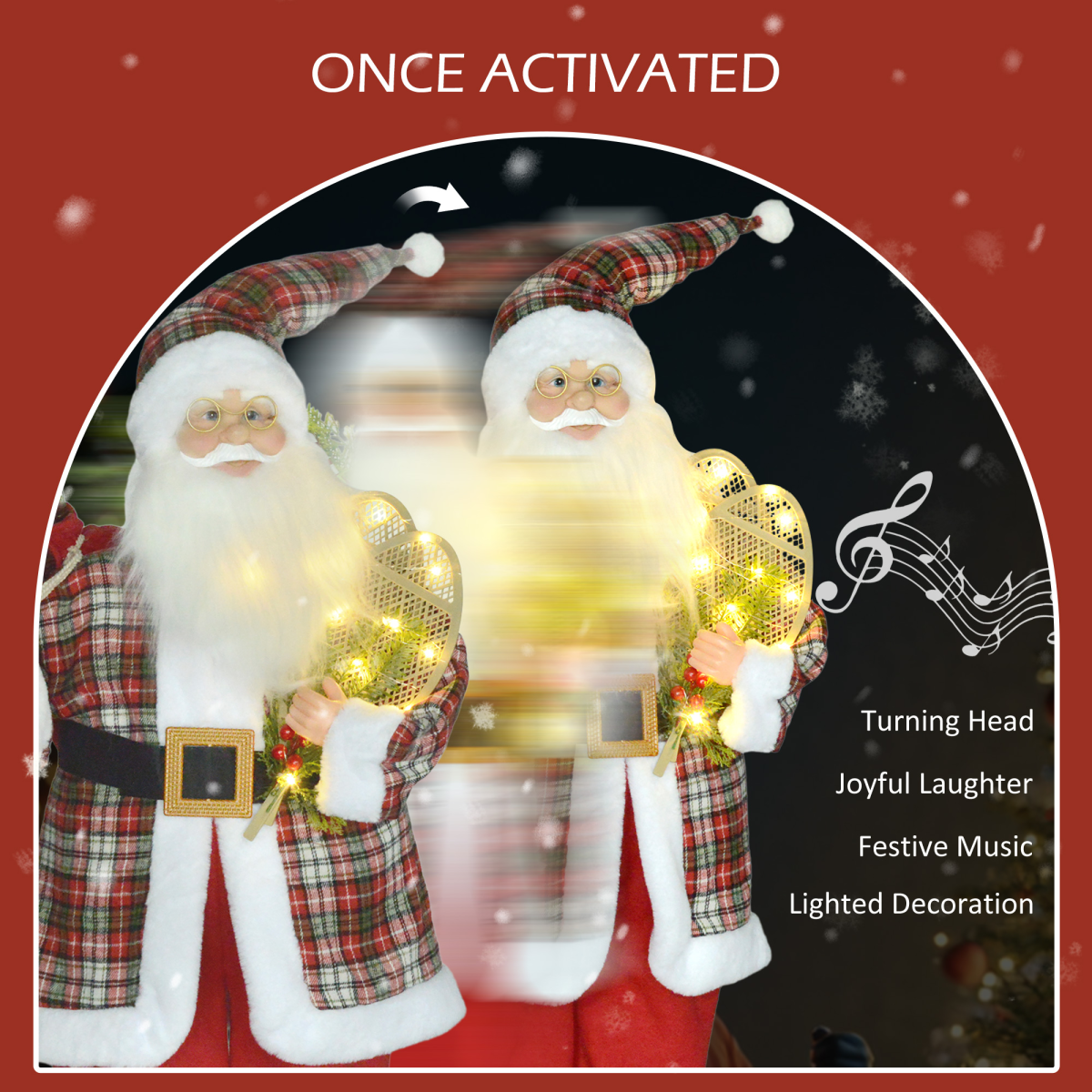 HOMCOM 133cm Animated Santa Claus w/ Sound Activated Festive Music for Party