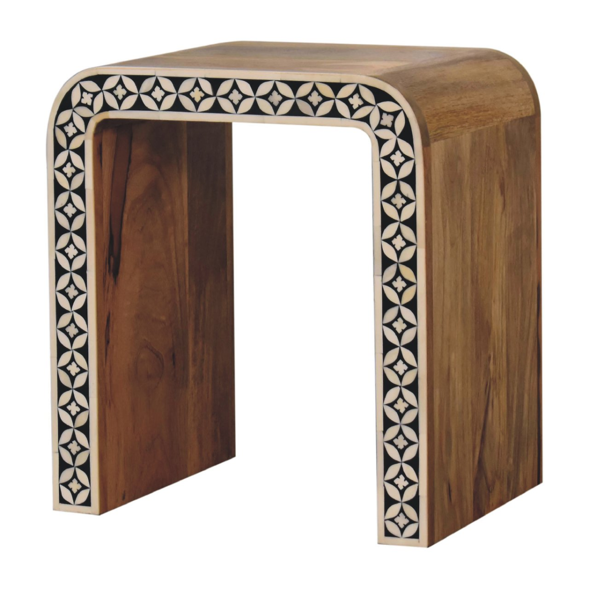 Artisan Furniture Solid Mango Wood Edessa Bone Inlay End Table