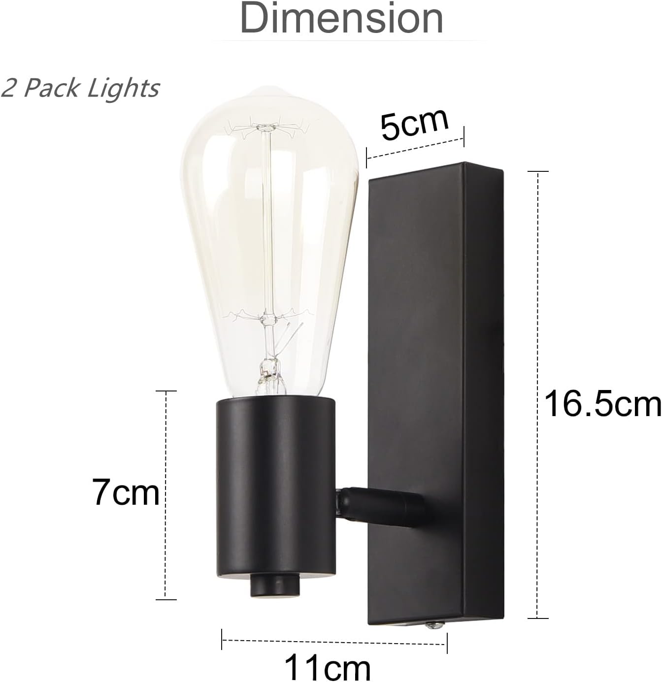 Industrial Wall Lights 2 Pack Rotatable E27 Rustic Wall Sconce Black Lightess