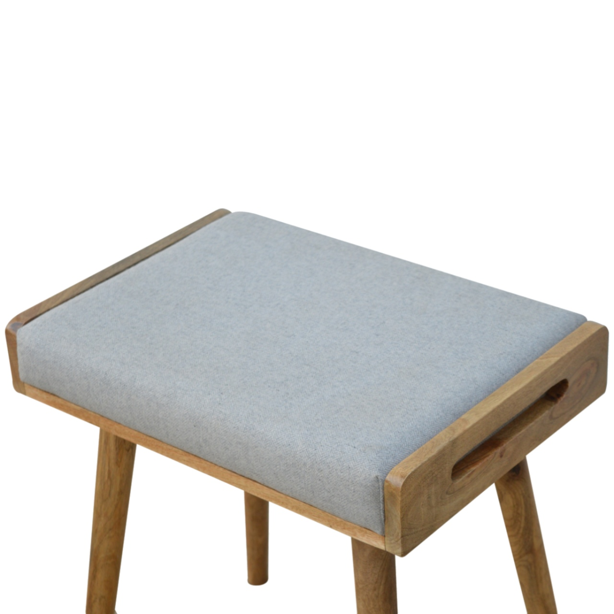 Artisan Furniture Solid Mango Wood Grey Tweed Tray Style Footstool