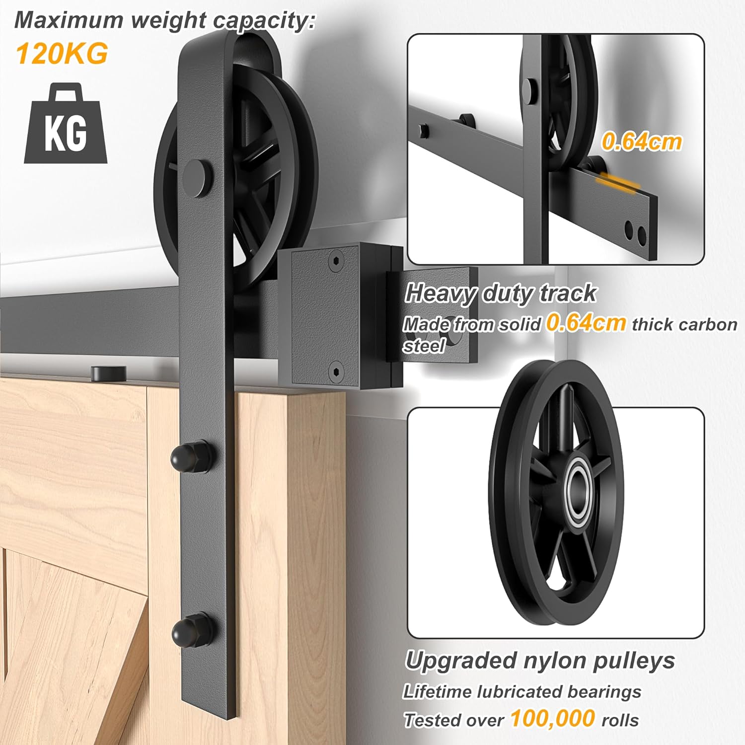 Sliding Barn Door Kit 7FT Heavy Duty Large Wheel Black Steel Track SANKEYTEW
