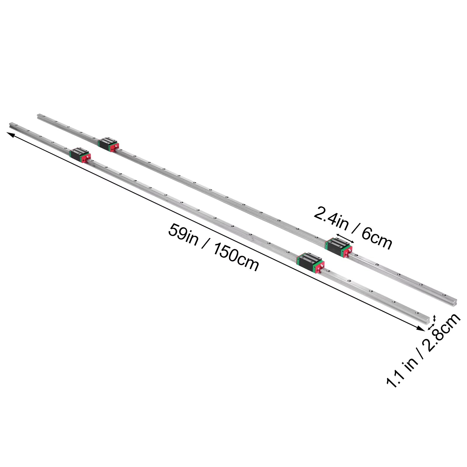 VEVOR Linear Guideway Rail Linear Slide Guide Rails HSR15/HSR20 1700-1500 mm with Bearing Block for DIY CNC Routers Lathes Mills