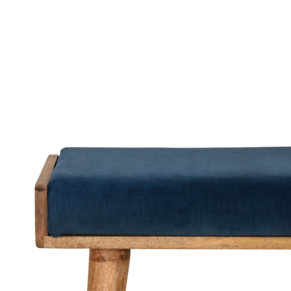 Artisan Furniture Solid Mango Wood Teal Velvet Tray Style Footstool