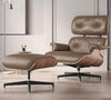 EAMES REPLICA BROWN LEATHER CHAIR & STOOL