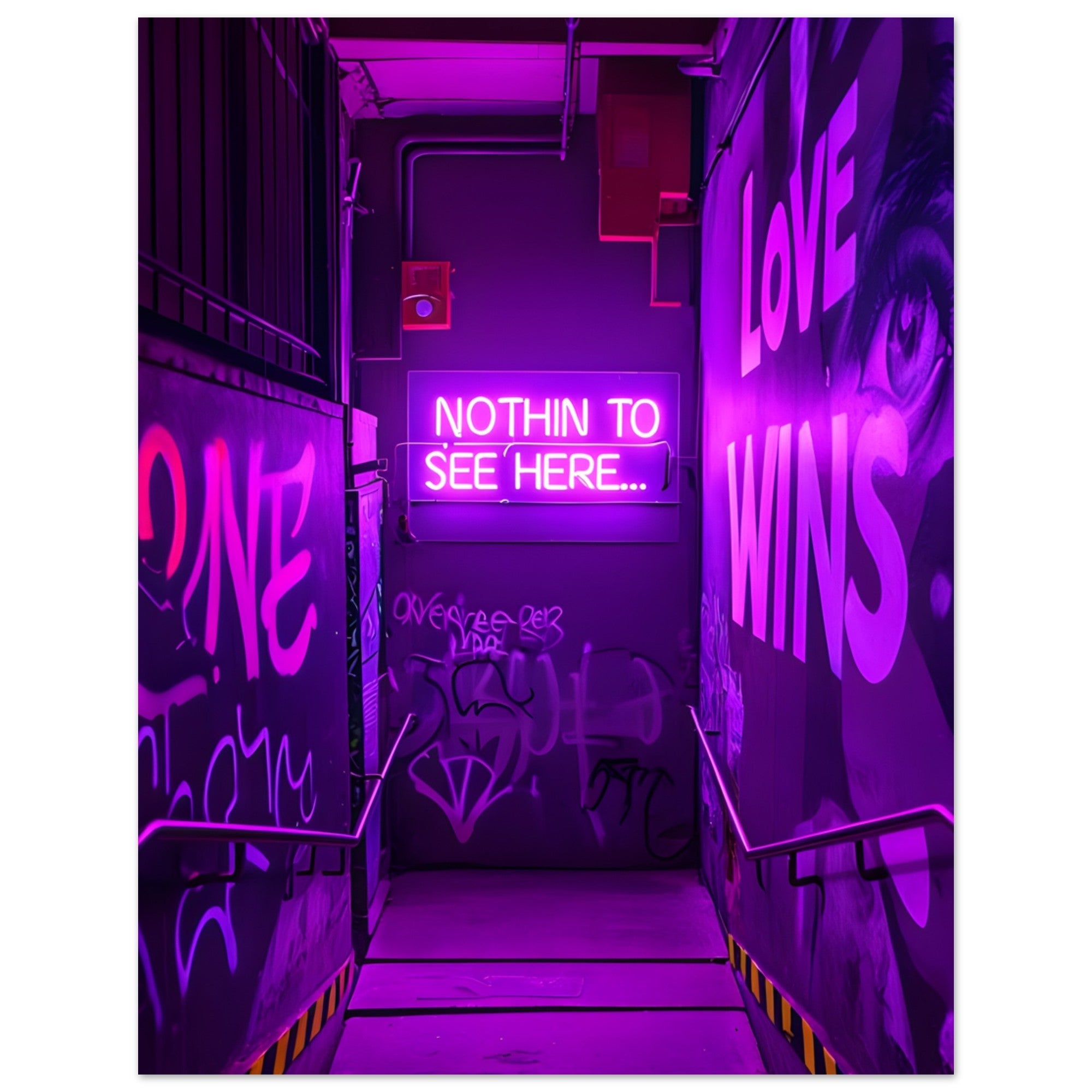 Neon Alleyway Graffiti Art Poster - Bold Urban Wall Art for Modern Spaces