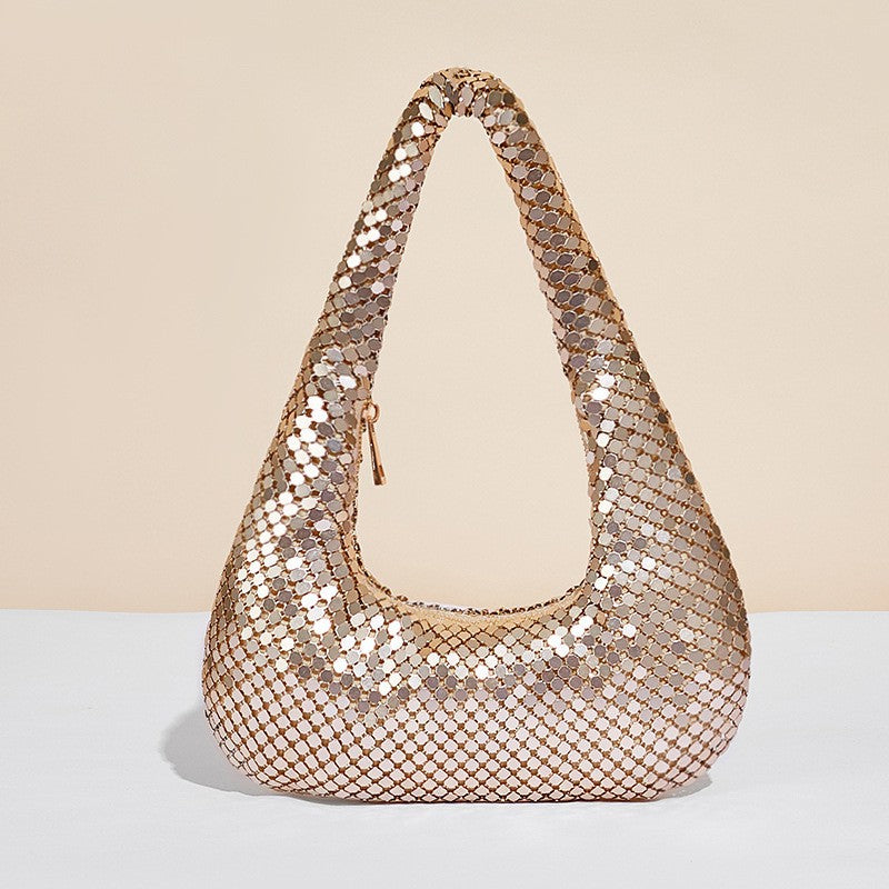 Fashion Metallic Gold Clutch Purse - Women's Elegant Underarm Evening Bag For Party, Prom And Special Occasions
