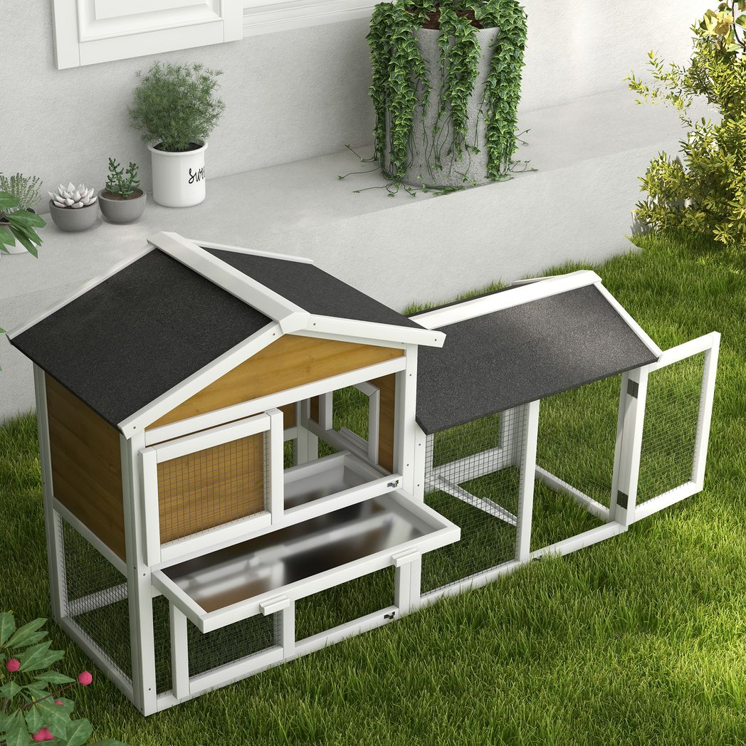 Pawhut 2-Tier Wooden Rabbit Bunny Guinea Pig Hutch Small Pet House Ramp